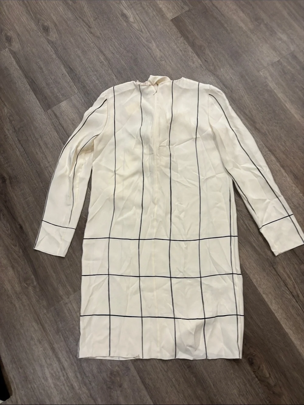 Tory Burch Cream and Black Windowpane Long Sleeve Shift Dress